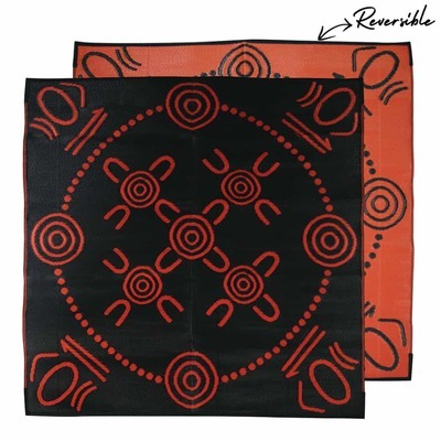 Recycled Small Mat Aboriginal Design - "Gatherings" Black/Orange