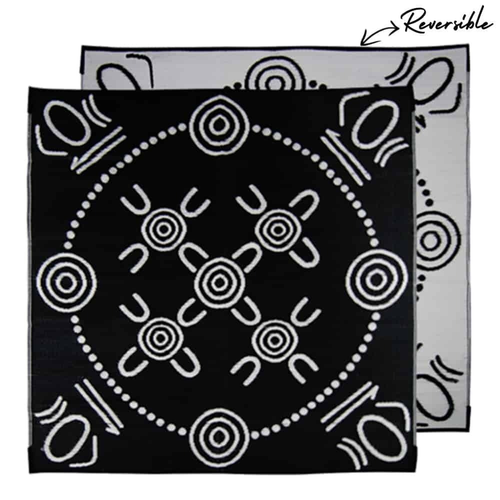 Recycled Small Mat Aboriginal Design - "Gatherings" Black/White