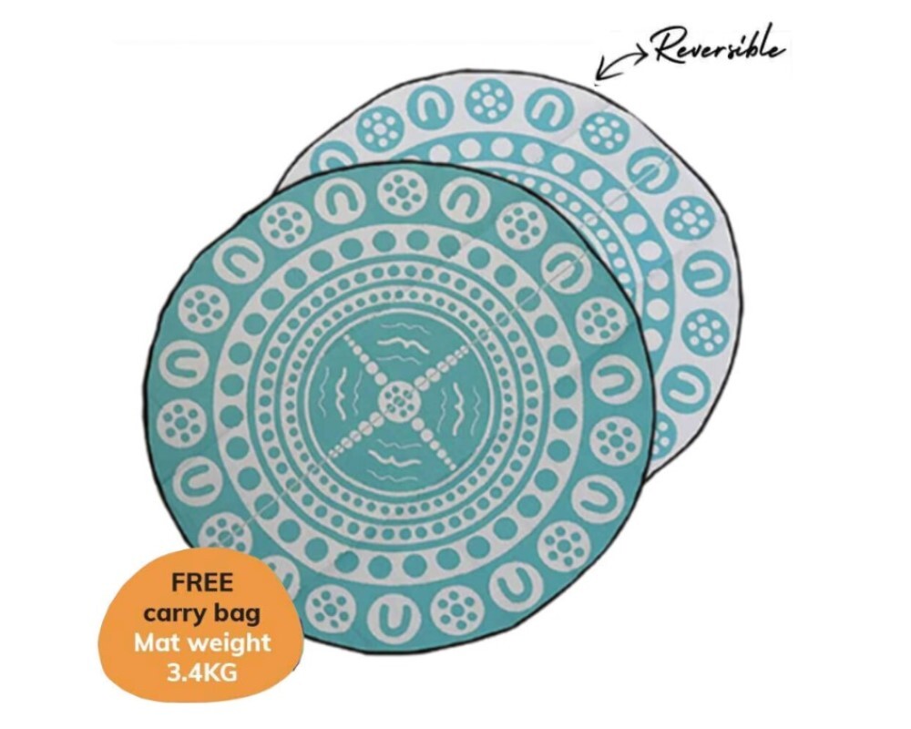 Recycled Large Mat Aboriginal Design - "Garrima" Teal/White