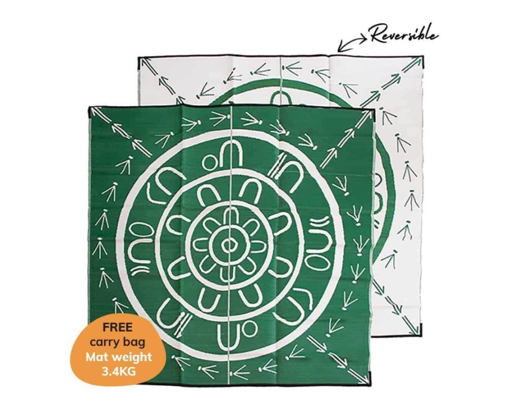 Recycled Large Mat Aboriginal Design - "Yarning Circle" Green/White
