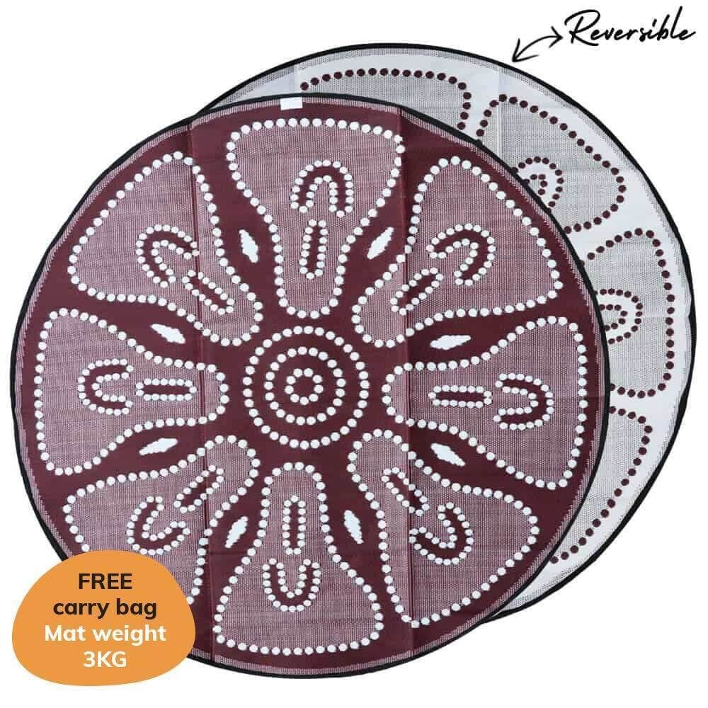 Recycled Large Mat Aboriginal Design - "Witchetty Grub" Burgundy/White