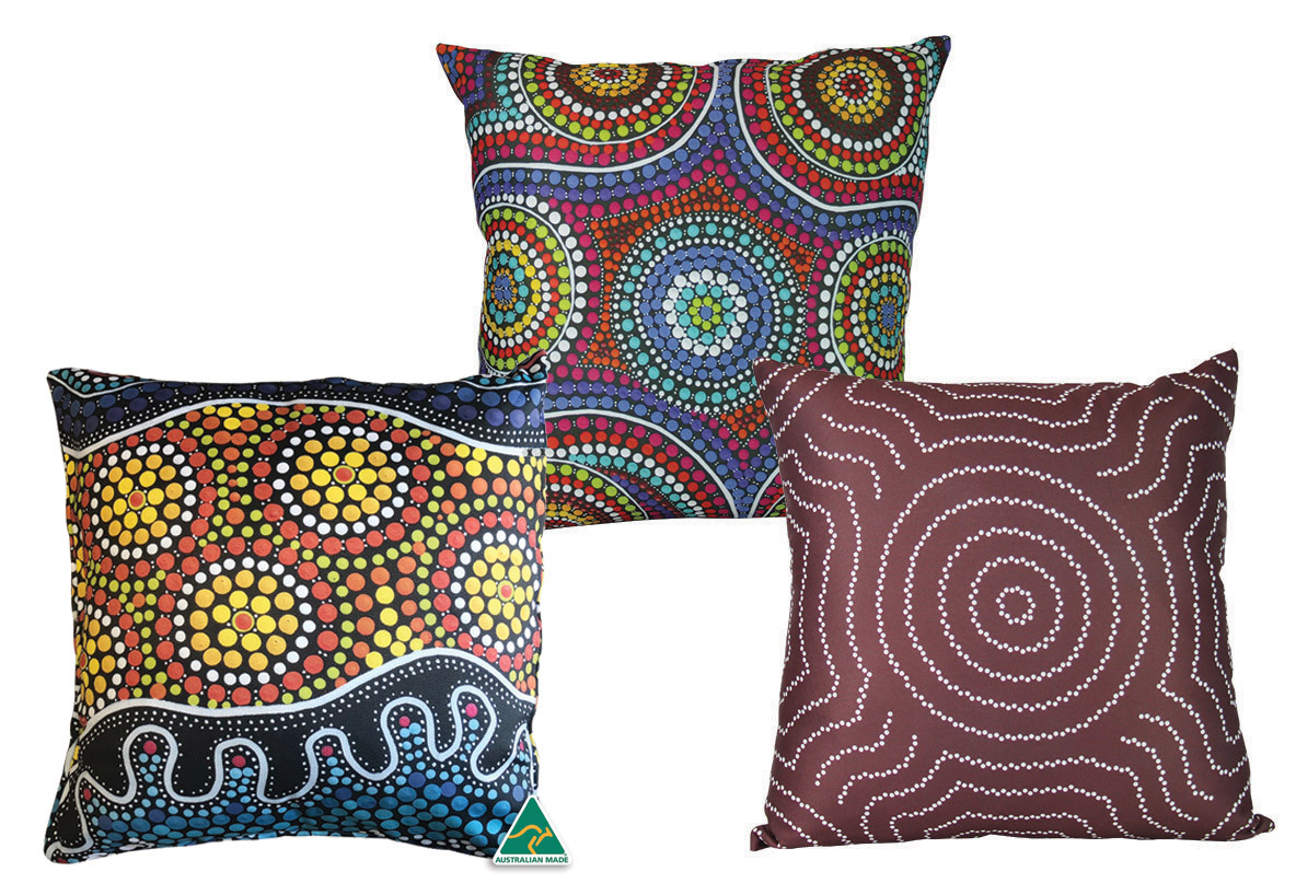 Outdoor Aboriginal Design Cushion Cover & Insert - Set of 3
