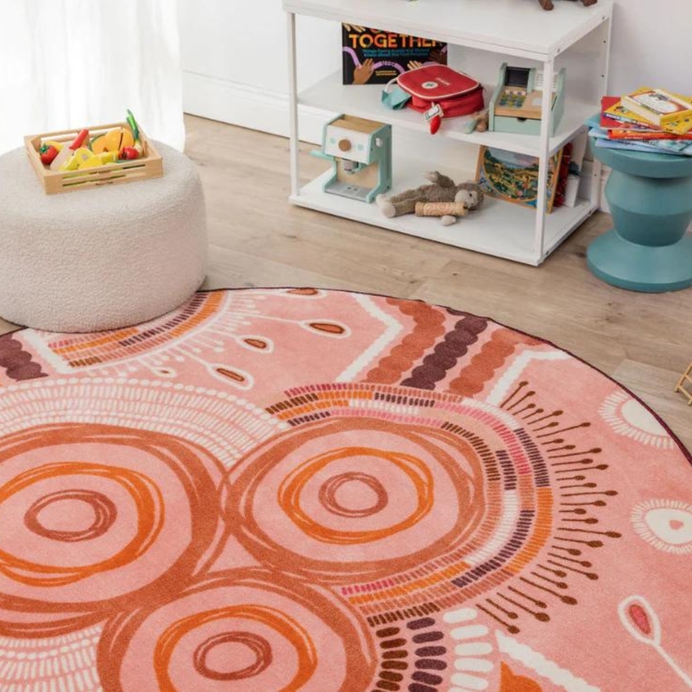EMRO Indigenous Designed Round Rug - Lilly Pilly Float 2m