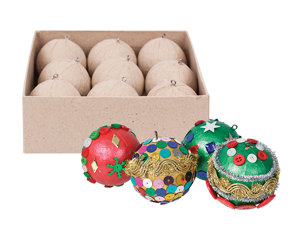 >Paper Mache Baubles 60mm 9pk