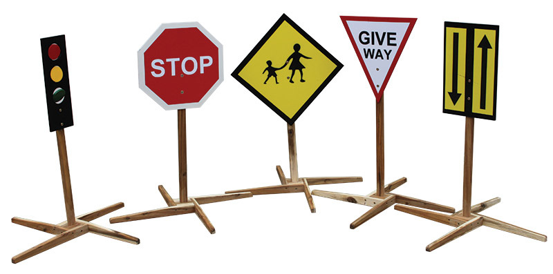 Wooden Child Size Traffic Signs - Set of 5