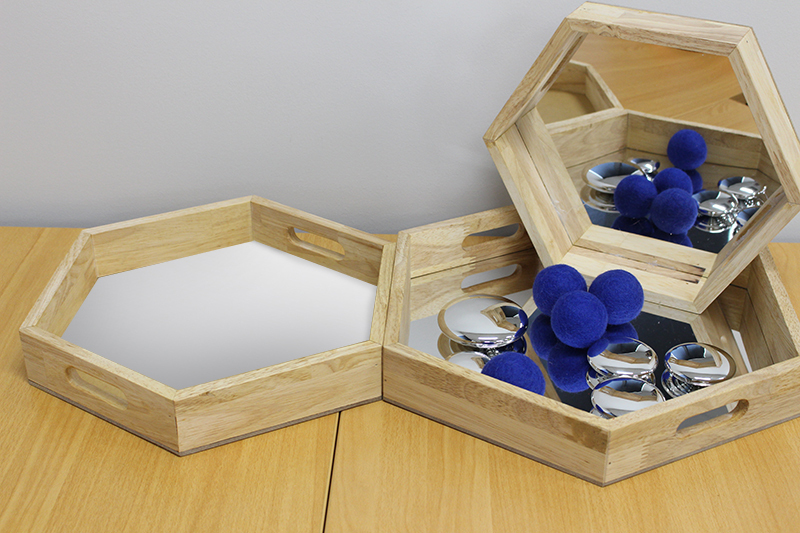 Wooden Mirror Trays - Hexagonal 3pcs