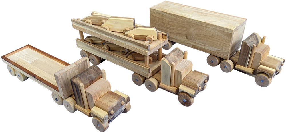 Natural Wooden Trucks 57cm - Set of 3