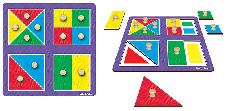 Tuzzles Colour Match Shapes Peg Puzzle - 12pcs