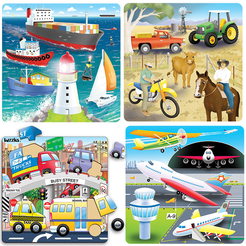Tuzzles Raised "Busy" Puzzle - Set of 4