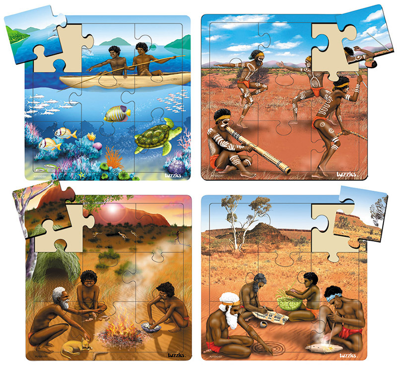 Tuzzles Aboriginal Life Tray Puzzles - Set of 4