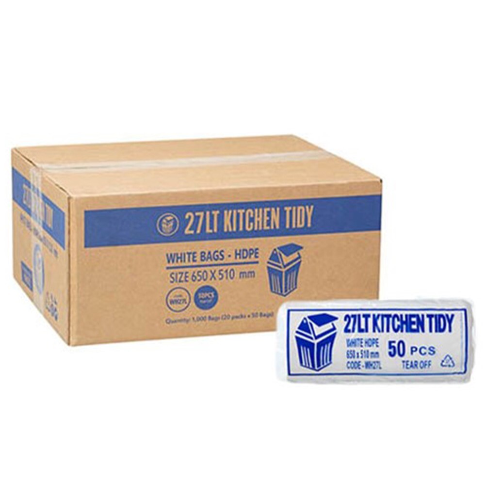 Bin Liners - 27L White 1000pk (20 Rolls of 50)