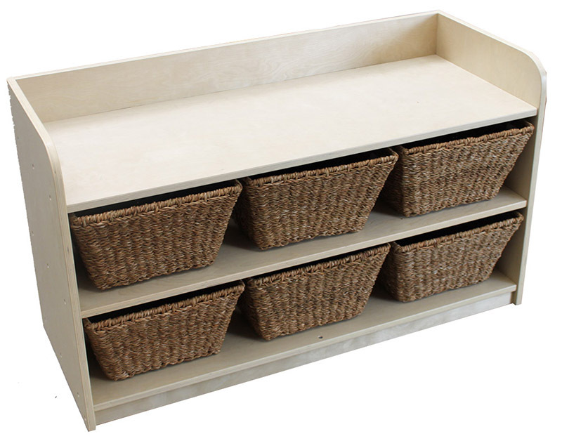 Birch Low Storage Unit - With 6 Natural Seagrass Baskets