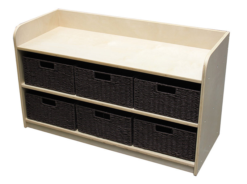 Birch Low Storage Unit - With 6 Rope Baskets in Chocolate